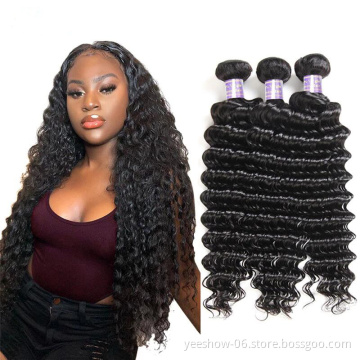 Factory dyeable deep wave human hair bundles raw human hair extension virgin human hair bundles with closure set on sale
